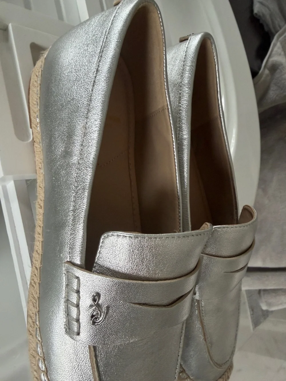 Sam Edelman Metallic Silver Espadrille Penny Loafers - Picture 4 of 5